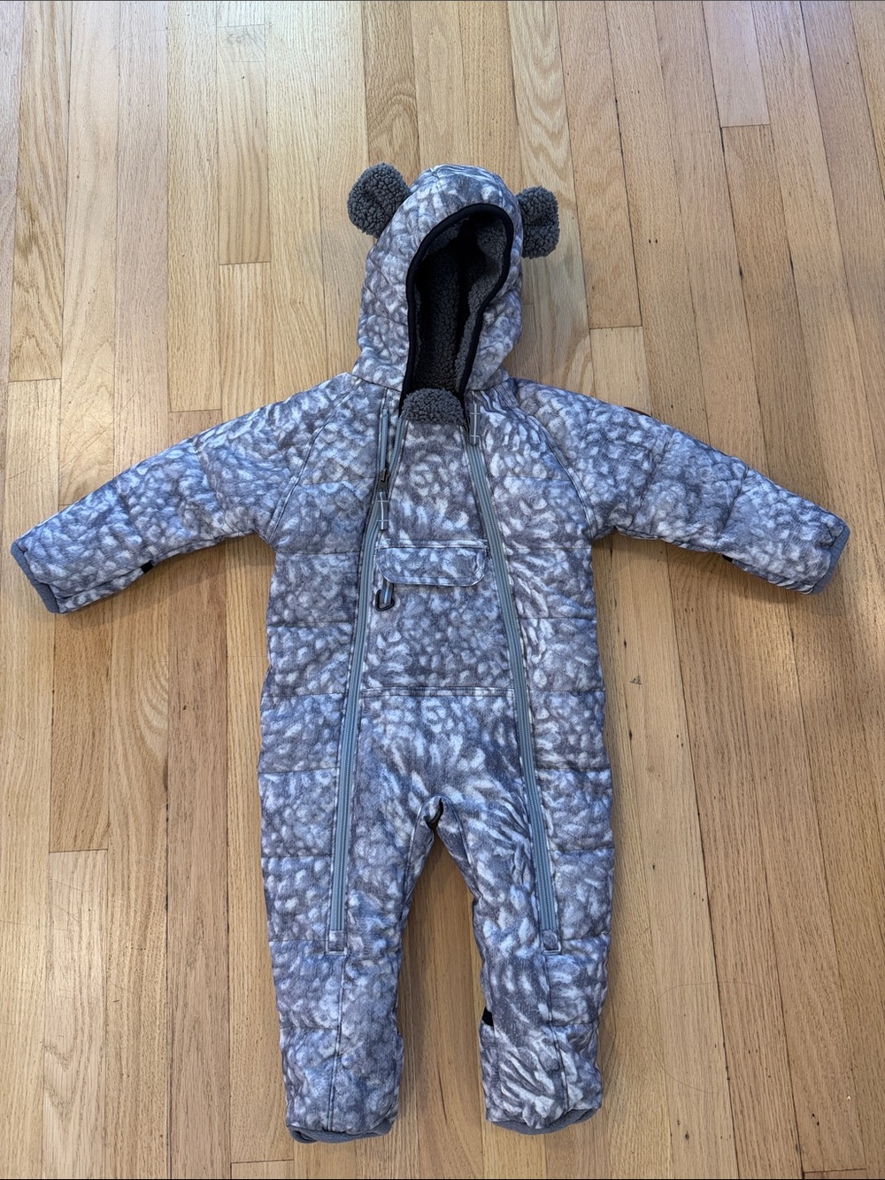 Obermeyer Grey Patterned Fleece Hooded One-Piece Snow Bunting